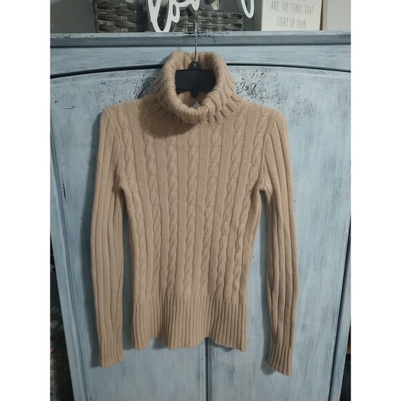 J.Crew Cashmere & Wool Cable Knit Turtleneck Sweater Beige Xs - Picture 1 of 11